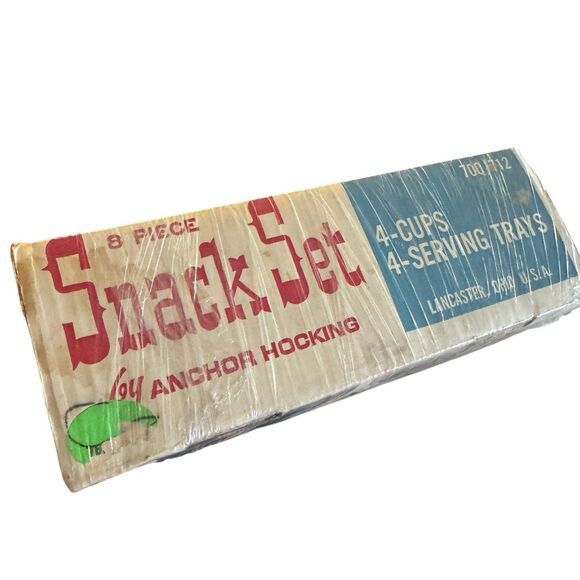 Vtg MCM Plate Tea Cup Set Anchor Hocking Early American Prescut 8 Piece Snack - Picture 11 of 16